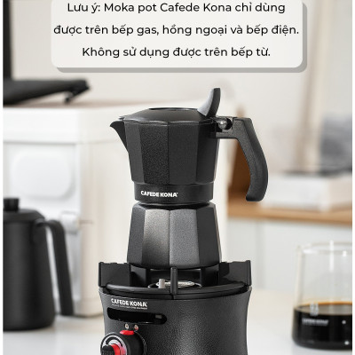 Bình moka nhôm 2 cup 90ml màu đen CAFE DE KONA