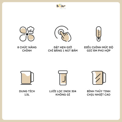 Bình Pha Trà BEAR 1,5L Ấm Thủy Tinh Đun Nước Giữ Nhiệt Hẹn Giờ Có Lưới Lọc Bảo Hành 18 Tháng - SB-PT15K 1000W