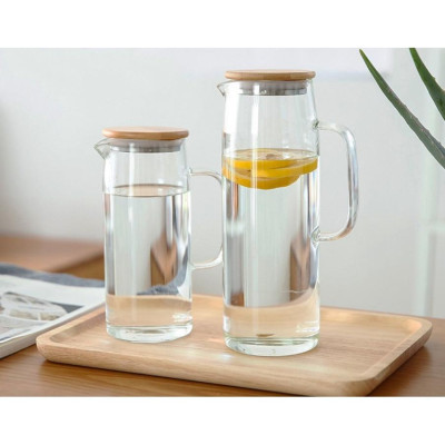 BÌNH ĐỰNG NƯỚC UỐNG THỦY TINH CHỊU NHIỆT NẮP GỖ