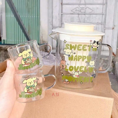 Bộ Bình Thuỷ Tinh Kèm 2 Cốc Uống Nước Cao Cấp - Thiết Kế Sang Trọng, An Toàn Cho Sức Khỏe - HÀNG CHÍNH HÃNG MINIIN