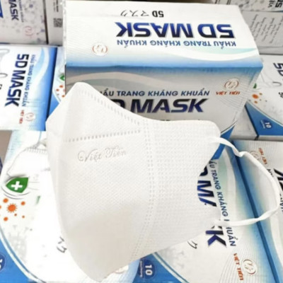 Khẩu Trang 5D Hộp 100 Cái (Hộp 10 Túi - 1 Túi 10c/MÀU TRĂNG)