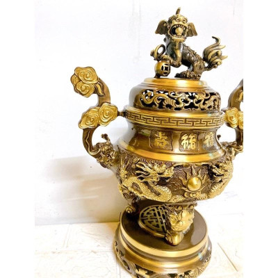 ĐỈNH ĐỒNG CAO 40 CM NẶNG 5.8 KG MÀU CẠO HOA VĂN NỔI CHẤT LIỆU BẰNG ĐỒNG