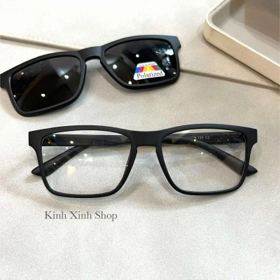 Kính Râm Cận, Gọng Kính Cận, Kính Mát 2 Tròng 2in1 Mắt Vuông Gọng Ultem