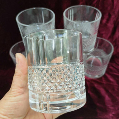 Bộ 6 cố thủy tinh uống nước vân kim cương hạt vàng
