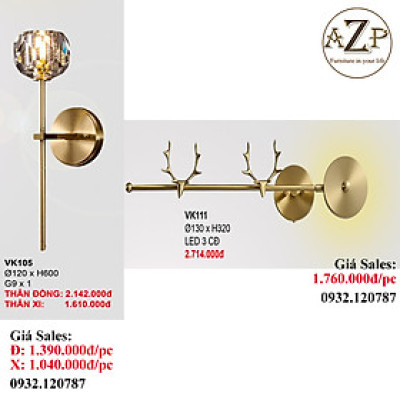 AZP - ĐÈN ỐP VÁCH / ĐÈN TRANG TRÍ / ĐÈN TREO TƯỜNG PHÒNG KHÁCH, PHÒNG NGỦ, NHÀ HÀNG, KHÁCH SẠN AZP-VK105 / VK111 phong cách đương đại, hàng nhập khẩu AZP