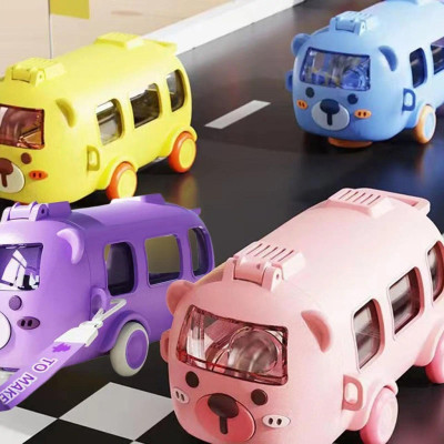 Bình nước sippy hình xe gấu có quai đeo Cool cute bus 500ML, Cốc nước chống rò rỉ di động, Bình lọ chai nước lõi Tritan bọc nhựa cách nhiệt, quà tặng học sinh