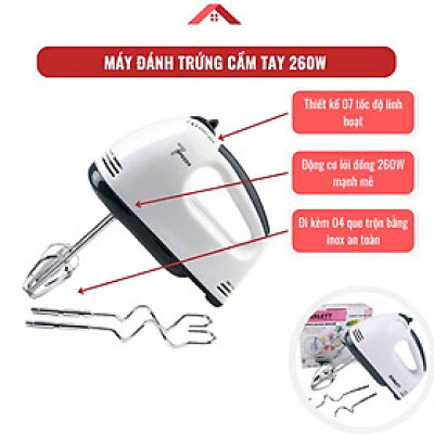 Máy Đánh Trứng Cầm Tay 7 Tốc Độ Công Suất Lớn Tặng Kèm 4 Que Đánh Cao Cấp Thép Không Gỉ - Hàng Chính Hãng - Hàng Nhập Khẩu
