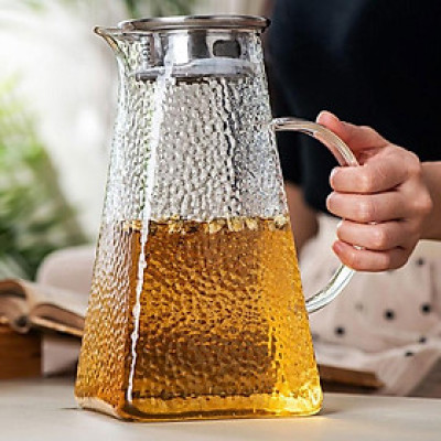 Set bình đựng nước uống thủy tinh kèm 6 cốc khay và giá úp cốc ( Giao khay kim loại xanh )