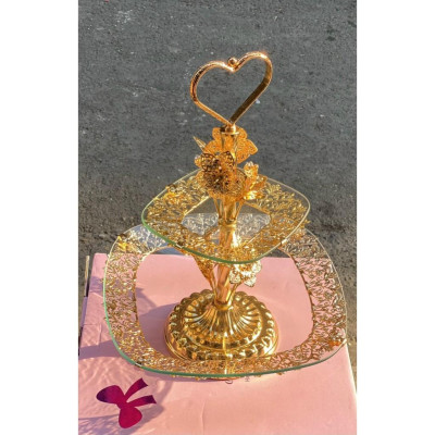 Tổng hợp Đĩa Thủy Tinh Khảm Hoàng Gia Cao Cấp | KỆ THỦY TINH 2 - 3 TẦNG KHUNG HỢP KIM CAO CẤP TRẮNG VÀNG HÌNH THỰC TẾ