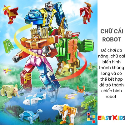 Đồ Chơi Bảng 26 Chữ Cái Biến Hình Lắp Ghép Chiến Binh Robot Khủng Long Lớn Sáng Tạo Chữ Số Và Dấu