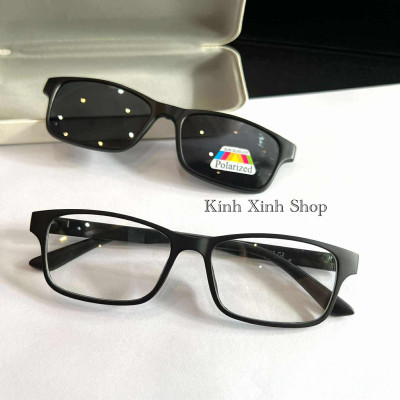 Kính Râm Cận, Gọng Kính Cận, Kính 2 Tròng Đa Năng 2in1 Mắt Vuông Nhỏ Gọng Nhựa