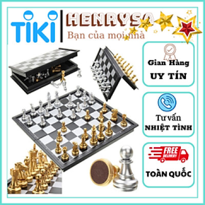 Bộ bàn cờ vua 25cm loại cao cấp Henrysa - Quân cờ màu Vàng - Bạc