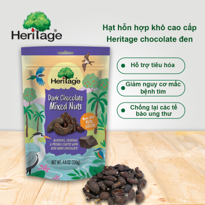 Hạt hỗn hợp khô cao cấp Heritage : Hạnh nhân, hạt điều, hồ đào bọc chocolate đen- Dark chocolate mixed nuts