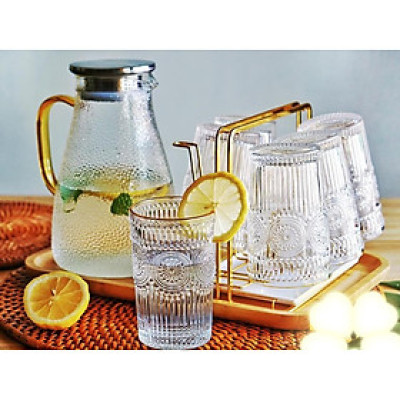 COMBO BỘ BÌNH THỦY TINH ĐỰNG NƯỚC, 6 CỐC, GIÁ TREO VÀ KHAY ĐỰNG ( GIAO NGẪU NHIÊN )_AVN42