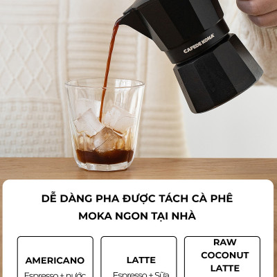 Bình moka nhôm 2 cup 90ml màu đen CAFE DE KONA