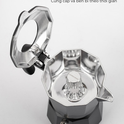 Bình moka nhôm 2 cup 90ml màu đen CAFE DE KONA