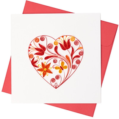 Thiệp giấy xoắn chủ đề tình yêu và valentine - Hình trái tim tình yêu size 15x15cm