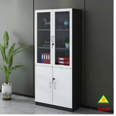 Tủ hồ sơ, tủ tài liệu, tủ văn phòng gỗ MDF cánh kính THS401 - Nội thất lắp ráp Viễn Đông adv