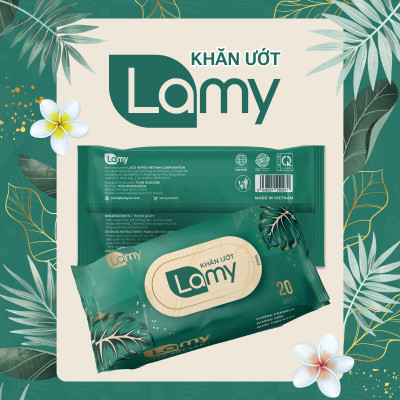 Khăn ướt LAMY 20 tờ cao cấp dành cho em bé không cồn không parabens an toàn cho da nhạy cảm