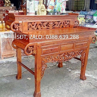 Bàn Thờ Bàn Cúng 2 Tầng Tay Cuốn gỗ Tràm Bông Vàng