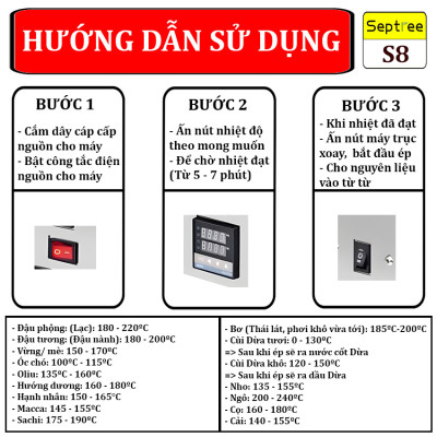 Máy ép dầu ăn thực vật chuyên nghiệp Nóng và Lạnh thương hiệu Mỹ Septree S8 - Công suất 1450W - Năng suất 6-40kg/giờ - Hàng chính hãng