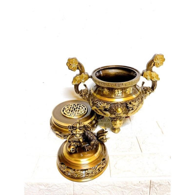 ĐỈNH ĐỒNG CAO 40 CM NẶNG 5.8 KG MÀU CẠO HOA VĂN NỔI CHẤT LIỆU BẰNG ĐỒNG