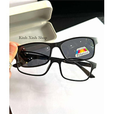 Kính Râm Cận, Gọng Kính Cận, Kính 2 Tròng Đa Năng 2in1 Mắt Vuông Nhỏ Gọng Nhựa