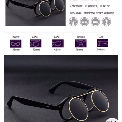 Kính râm cận Mắt Tròn 2 Tròng Lật 2 Lớp Mở Nắp Siêu Đa Năng