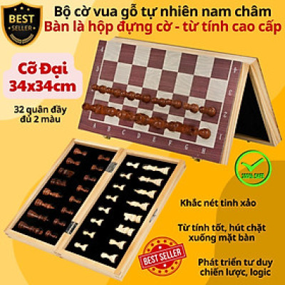 Bộ Cờ Vua Nam Châm Bằng Gỗ Tự Nhiên An Toàn Cao Cấp Size Lớn 34x34cm Chính Hãng