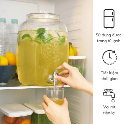 Bình ngâm thuỷ tinh có vòi rót Inox Aus Glas LBL1223 dung tích 8.5L chuẩn Đức