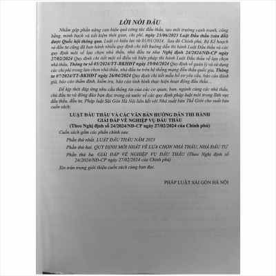 Sách Luật Đấu Thầu và Các Văn Bản Hướng Dẫn Thi Hành - Giải Đáp Về Nghiệp Vụ Đấu Thầu theo Nghị Định số 24/2024/NĐ-CP (V2426D)