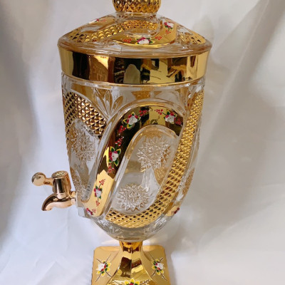 BÌNH THỦY TINH ĐỰNG NƯỚC UỐNG CÓ VÒI VẶN CAO CẤP HOA KHẢM VÀNG VÀNG - ANHT688 - GIAO HOA VĂN NGẪU NHIÊN