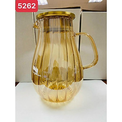 Bình đựng nước uống thủy tinh vàng vân sọc bầu