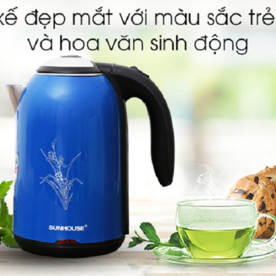 Bình Ấm Siêu Tốc Điện Inox 2 Lớp Sunhouse SHD1382 - Màu Ngẫu Nhiên - Chính Hãng