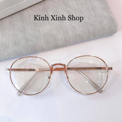 Kính Giả Cận, Gọng Kính Cận Nam Nữ Mắt Tròn Gọng Kim Loại Hàn Quốc - Mắt Kính Chống Ánh Sáng Xanh Bảo Vệ Mắt