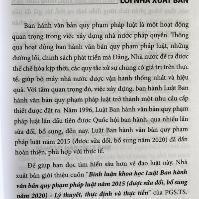 Bình luận khoa học Luật Ban hành văn bản quy phạm pháp luật năm 2015 (được sửa đổi, bổ sung năm 2020) - Lý thuyết, thực định và thực tiễn