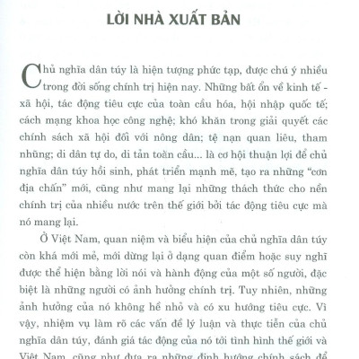 Chủ Nghĩa Dân Túy Trong Đời Sống Chính Trị Thế Giới Và Gợi Ý Tham Khảo Đối Với Việt Nam