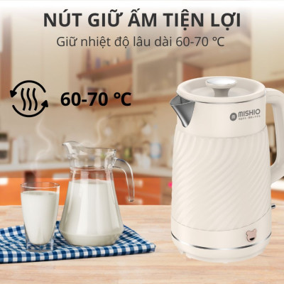 Ấm thuỷ giữ nhiệt 1.7 Lít Mishio MK385 inox 304 - hàng chính hãng
