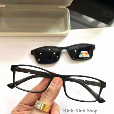 Kính Râm Cận, Kính Mắt Thời Trang Mắt Vuông Form Nhỏ Gọng Nhựa Đen Ultem Cho Nam Nữ