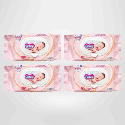 Combo Tiết Kiệm - 4 Gói Khăn Ướt Bobby Care Hương Dịu Nhẹ 100 Tờ/Gói