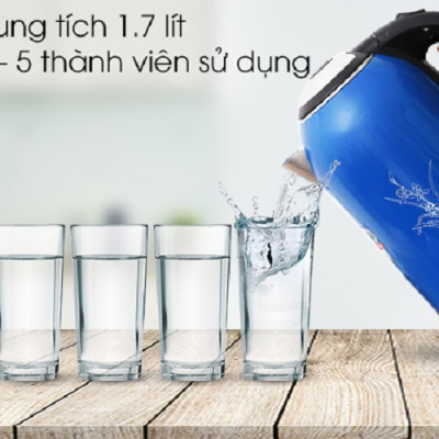 Bình Ấm Siêu Tốc Điện Inox 2 Lớp Sunhouse SHD1382 - Màu Ngẫu Nhiên - Chính Hãng