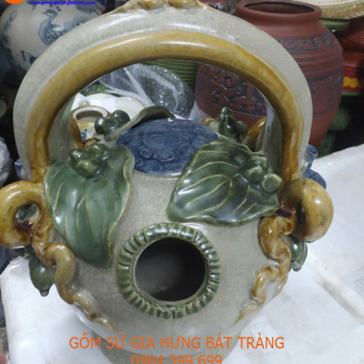 Bình vôi đắp trầu cau men rạn cao 33cm