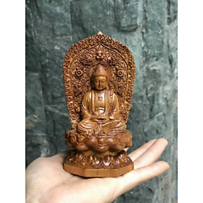 Tượng phật adi đà mini bằng gỗ bách xanh thơm phức kt 13×7×7cm