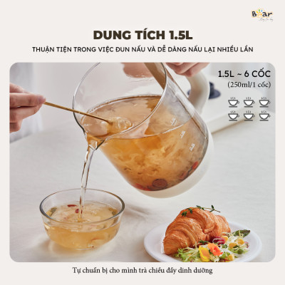 Bình Pha Trà BEAR 1,5L Ấm Thủy Tinh Đun Nước Giữ Nhiệt Hẹn Giờ Có Lưới Lọc Bảo Hành 18 Tháng - SB-PT15K 1000W
