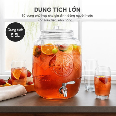 Bình ngâm thuỷ tinh có vòi rót Inox Aus Glas LBL1223 dung tích 8.5L chuẩn Đức
