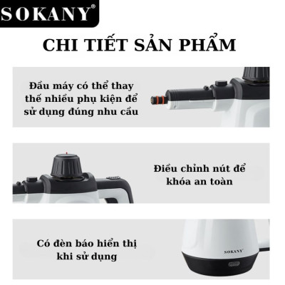 Máy làm sạch bằng hơi nước SOKANY SK-11047 công suất mạnh mẽ 2000W, nhiệt độ cao, áp suất lớn, dùng cho nhà bếp, gia đình - HÀNG CHÍNH HÃNG - DELIYA