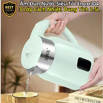 Ấm Đun Nước Siêu Tốc Inox 304 Cao Cấp – 3 Lớp Cách Nhiệt, 1500W, Dung Tích 2.5L - Hàng chính hãng D Danido