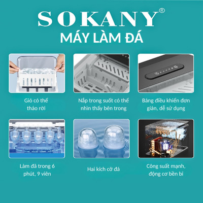 Máy làm đá tự động gia đình SOKANY làm đá nhanh trong vài phút, tiện dụng tiết kiệm điện - SK03038 - HÀNG CHÍNH HÃNG - DELIYA