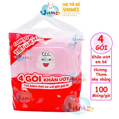 Combo Tiết Kiệm - 4 Gói Khăn Ướt Bobby Care Hương Dịu Nhẹ 100 Tờ/Gói