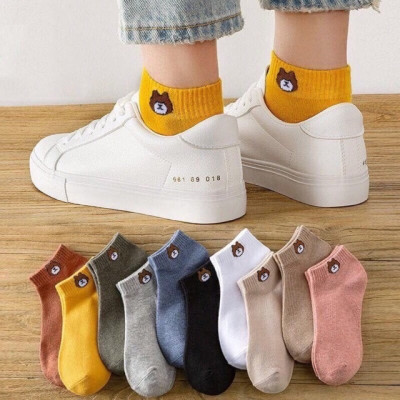 Túi 10 đôi tất hoa cúc , gấu nữ ,cổ ngắn nhiều màu dễ thương vải cotton đẹp và bền kèm túi dây rút xinh xắn cute cho phái nữ
